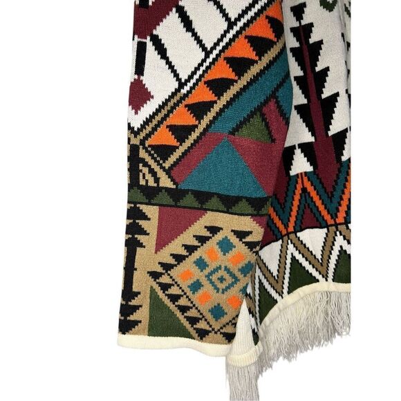 Collections Etc Women’s Large Cardigan Sweater Southwestern Zip Front Fringe Hem - Picture 3 of 7